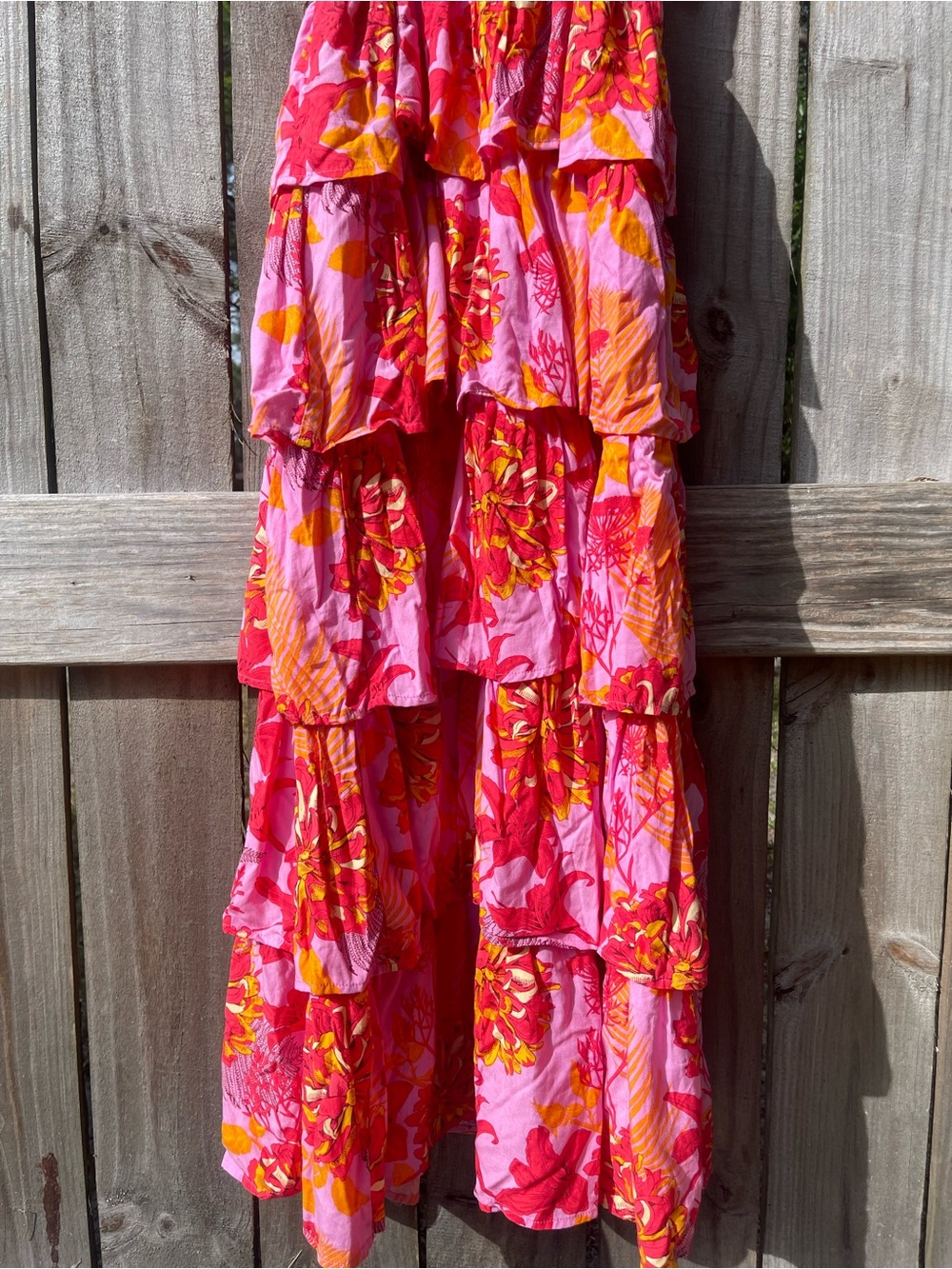 entro Pink & Orange Floral Tiered Ruffle Strap Maxi Dress Sz S - Picture 11 of 11
